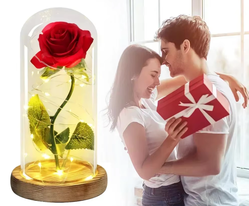 Róża z efektem LED w szkle- prezent na walentynki